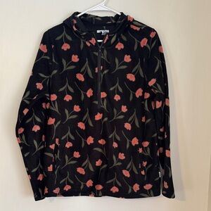 O'Neill Black and Pink Patterned Hooded Sweatshirt size Medium